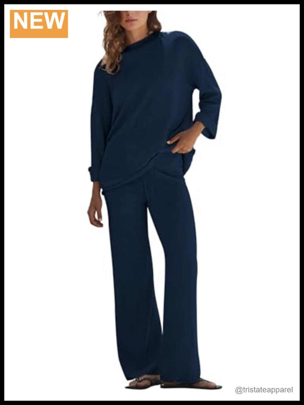 Womens Knit Sweater Set 2 Piece Long Sleeve Top Wide Leg Pants Lounge Set